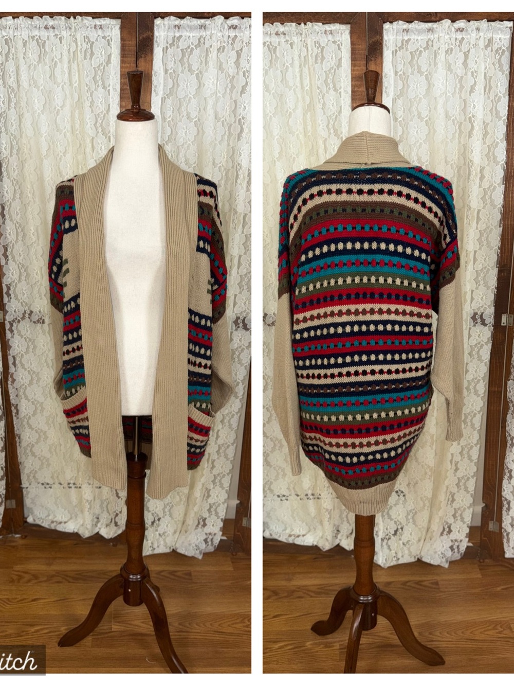 Super Cute Vintage 90s Together Striped Open-Front Dolman Sweater Cardigan